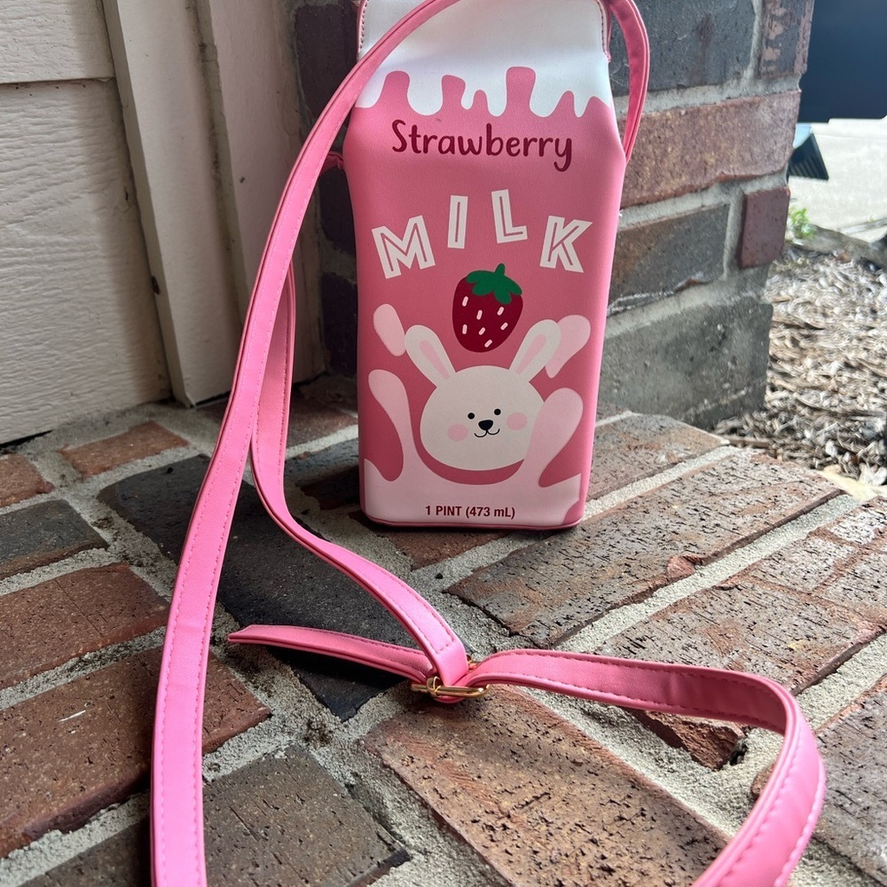 Pink Strawberry Milk Carton Crossbody Bag - Picture 2 of 6